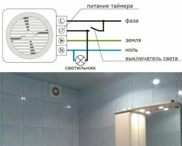 Подключение лампочек в ванной Как подключить вентилятор в ванной к выключателю: разбор популярных схем и подро