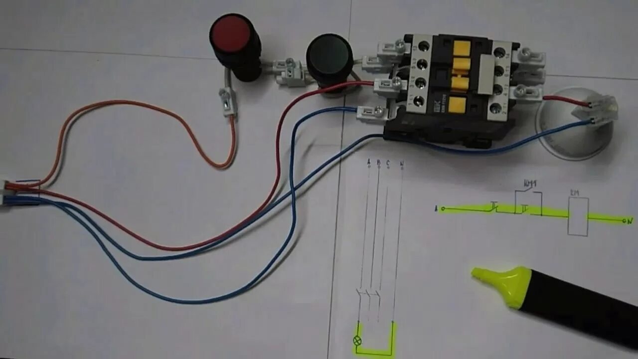 Подключение лампочки через магнитный пускатель Схема пуск стоп - YouTube