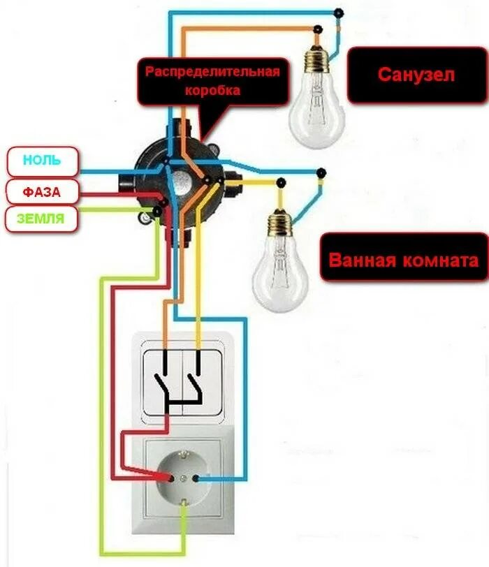 Подключение лампочки и выключателя через коробку Как правильно подключить трехклавишный выключатель с розеткой: инструкция, видео