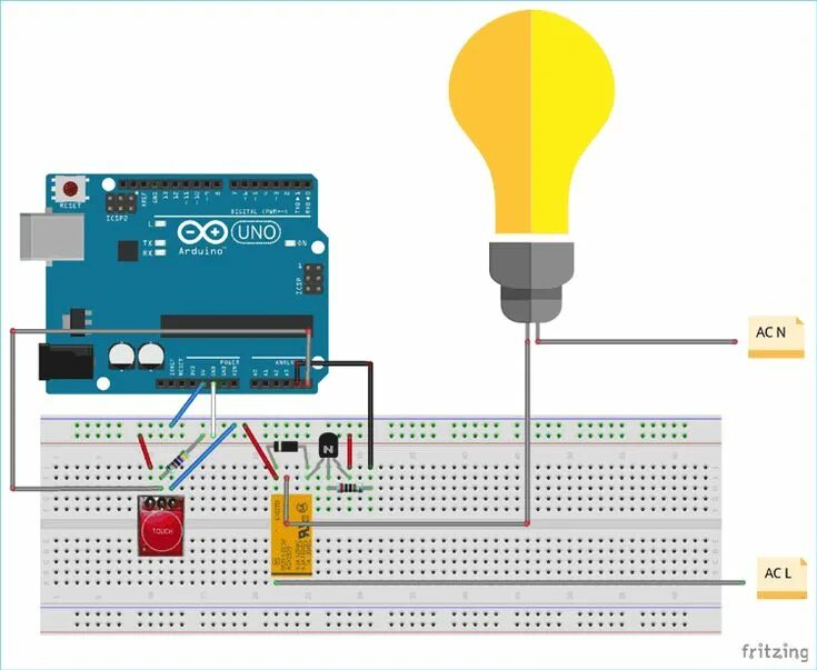 Подключение лампочки к ардуино Breadboard Connection for TTP223 Touch sensor interfacing with Arduino UNO Ardui