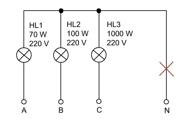 Подключение лампочки к сети 220в Friday task. The three-phase network on the circuit, the load phases are incande