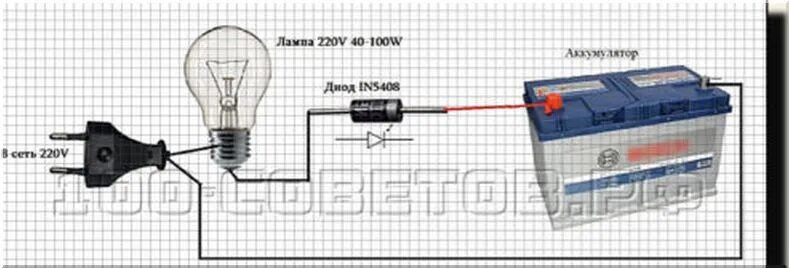 Подключение лампочки к зарядному устройству Как зарядить аккумулятор без зарядного устройства схемы - DRIVE2