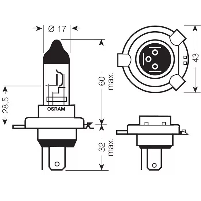 Подключение лампочки н4 Автомобильная лампа H4 60/55W Standart 1 шт. OSRAM купить в ОГО! 102025 цена хар