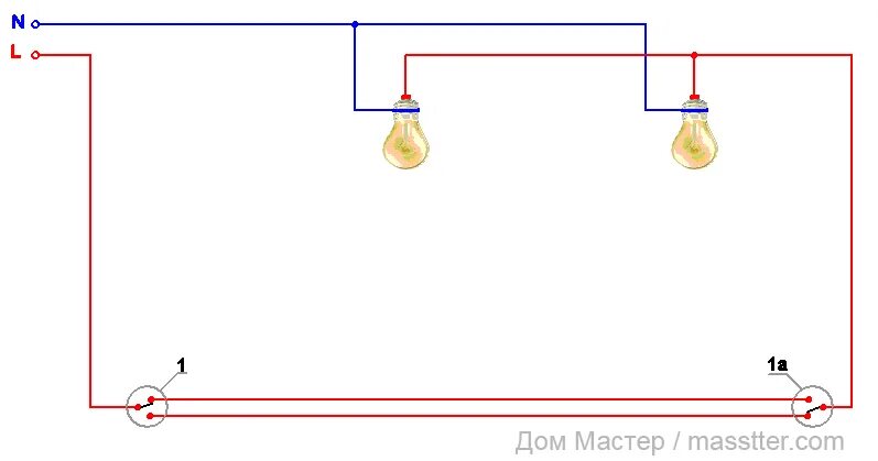 Подключение лампочки с 2 мест Подключение проходного выключателя Выключатель, Электрика, Лампочка