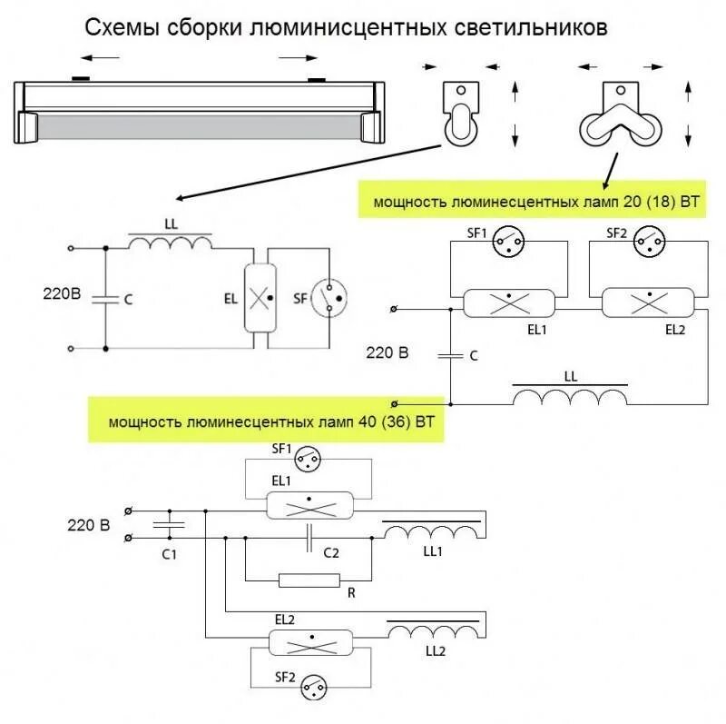 Подключение лампы дневного света Схема подключения люминесцентных ламп - пошаговая инструкция!