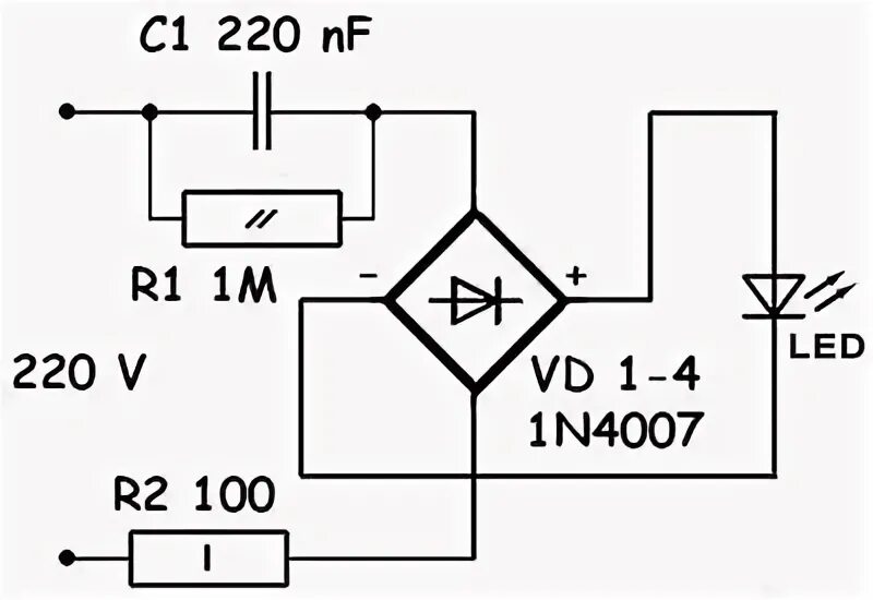 Подключение лампы к сети 220в схема Лучший вариант схемы питания светодиода от 220 вольт. Как подключить индикаторны