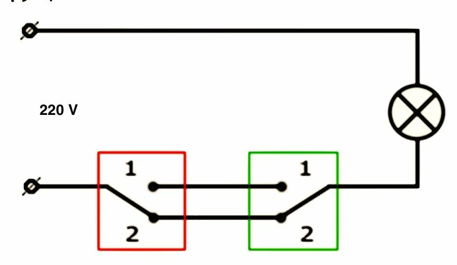 Подключение лампы с двух мест Как подключить переключатель (проходной выключатель)