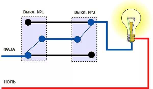 Подключение лампы с двумя выключателями Интернет-магазин электротоваров "Электропара" - Управление освещением с двух мес