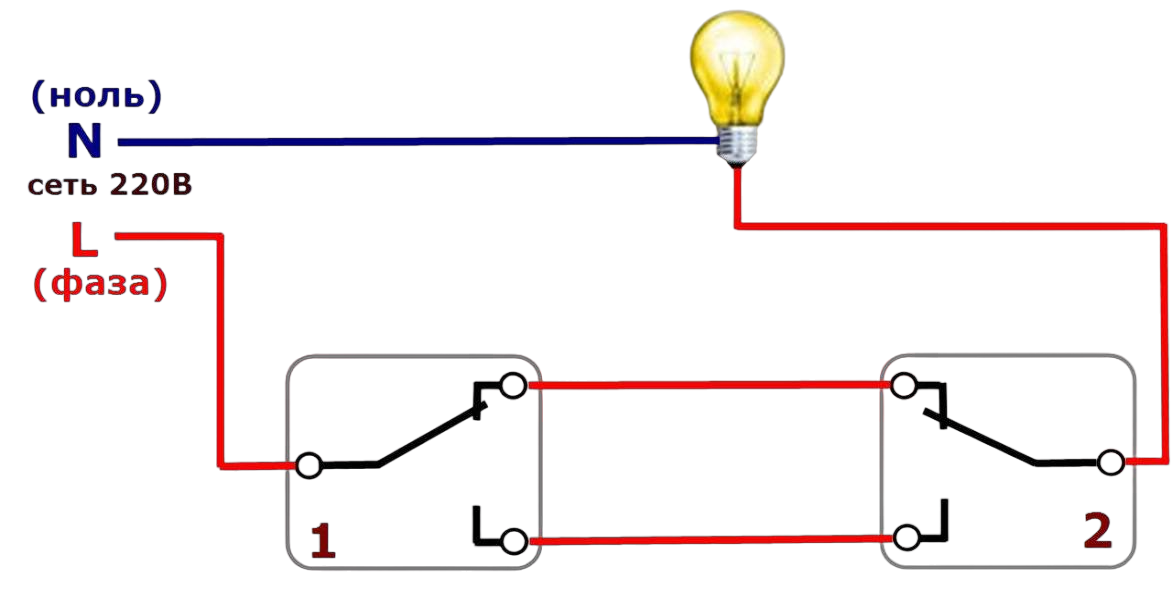 Подключение лампы с двумя выключателями Подключение любого выключателя самостоятельно