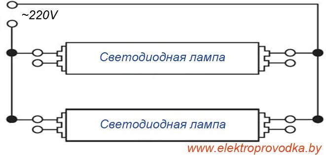 Подключение лампы светодиодной без дросселя Замена люминесцентных ламп в светильниках, на светодиодные лампы Т8