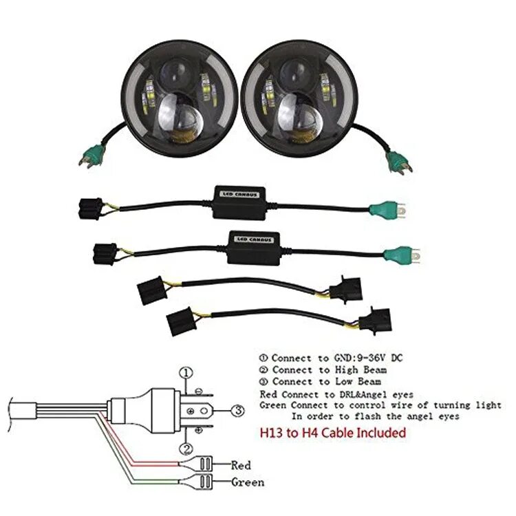 Подключение led фар 7" 45w Car Led Headlight With Halo Ring For Defender Accessories H4 H13 Led Head