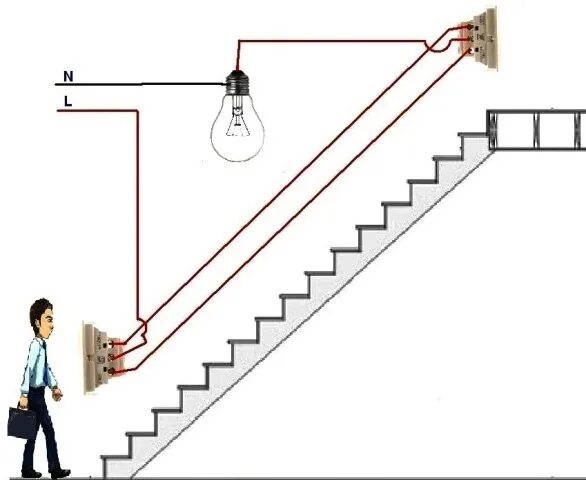 Подключение лесенка правильное Управление освещением с двух, трёх и более мест :: Статьи