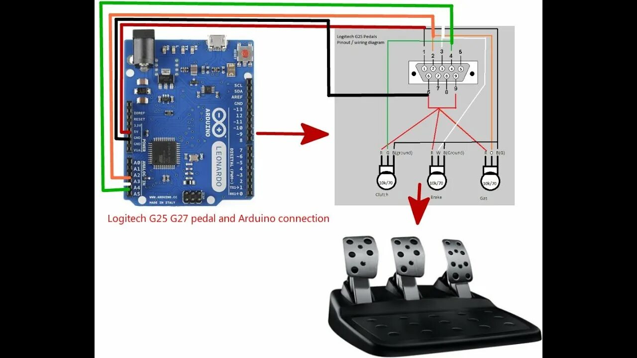 Подключение logitech g435 к компьютеру Logitech G25 G27 pedal and Arduino connection - YouTube