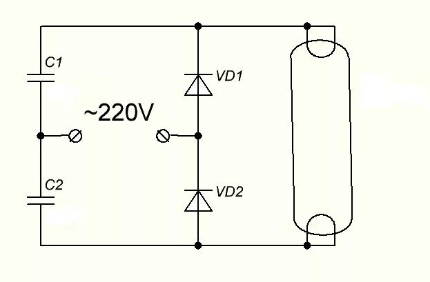 Подключение люминесцентной лампы без дросселя СХЕМА ЗАПУСКА СГОРЕВШИХ ЛАМП ДНЕВНОГО СВЕТА Дмитрий Компанец Дзен