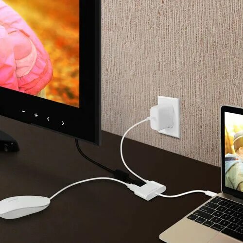 Подключение mac к телевизору Macally USB-C Multiport Adapter 4K - адаптер за свързване от USB-C към HDMI 4K, 