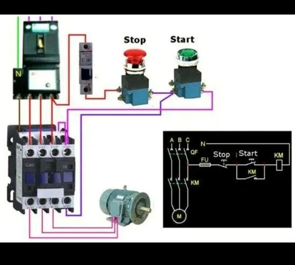 Подключение магнитного пускателя с реле электродвигатель Подключение стоп