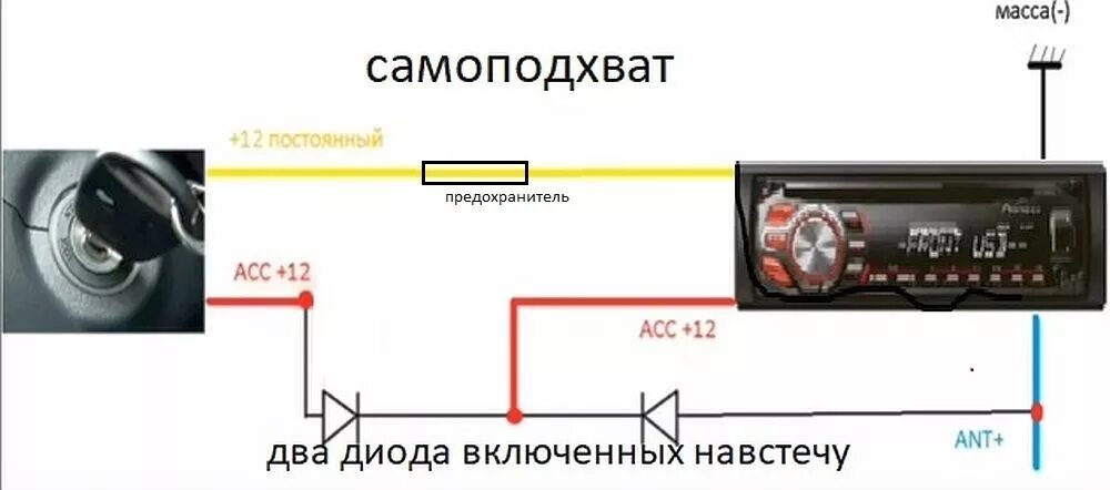 Подключение магнитолы к замку зажигания. - Lada 21099, 1,5 л, 2004 года электрон