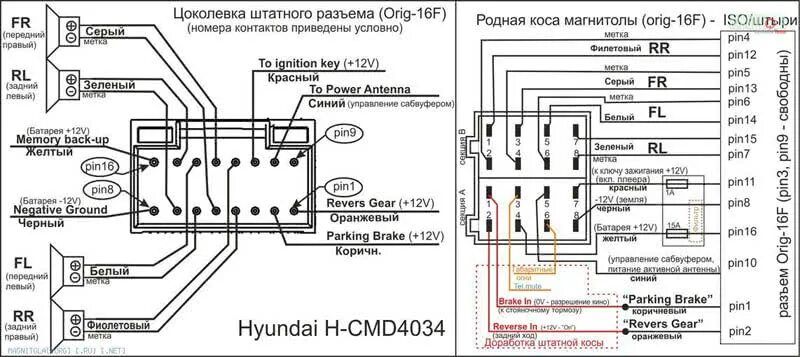 Подключение магнитолы 16 пин Распиновка HYUNDAI H-CMD 7080 Форум по ремонту Monitor