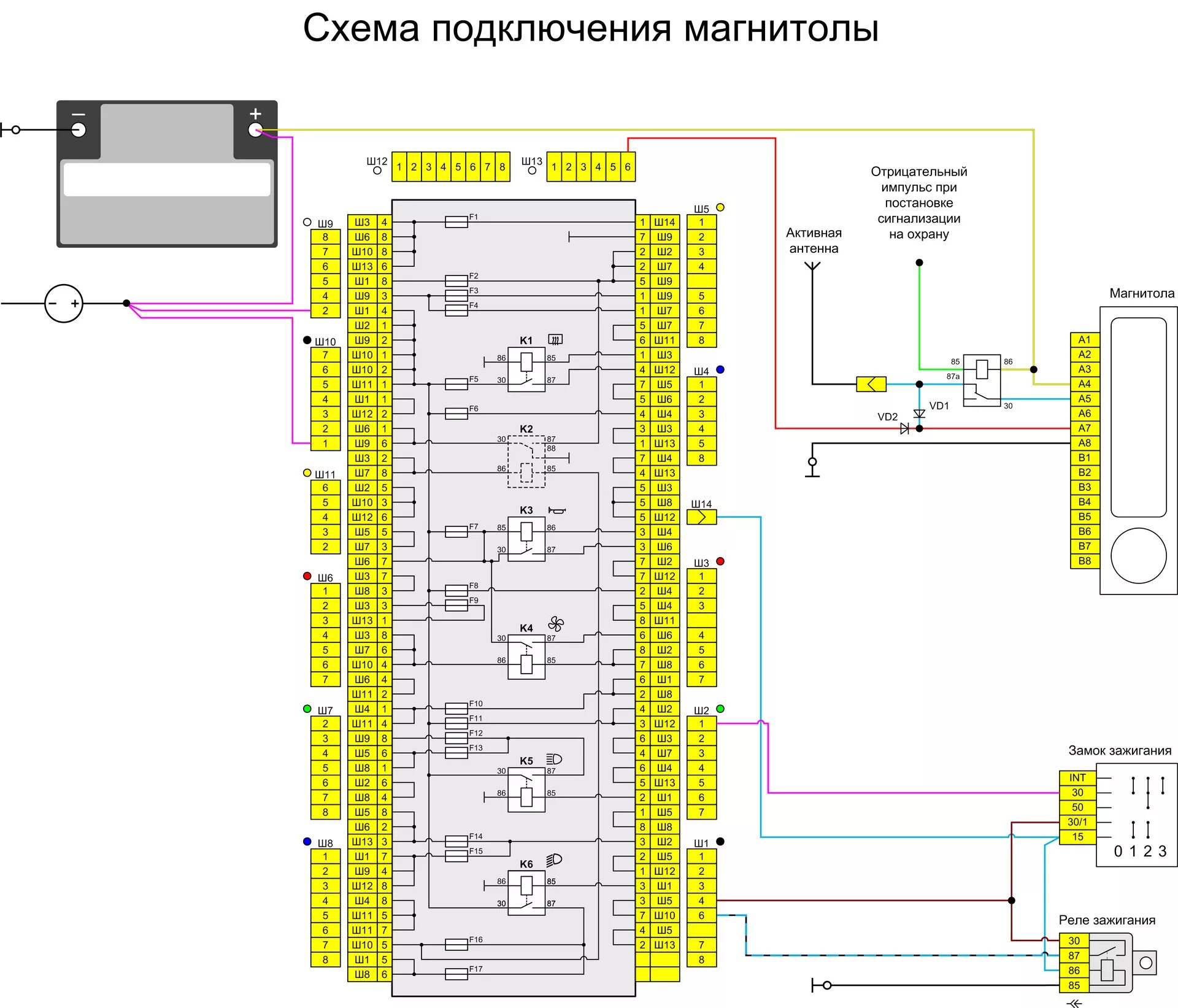 Подключение магнитолы 2115 схема Правильная схема подключения магнитолы (на пути к совершенству) - Lada 21074, 1,