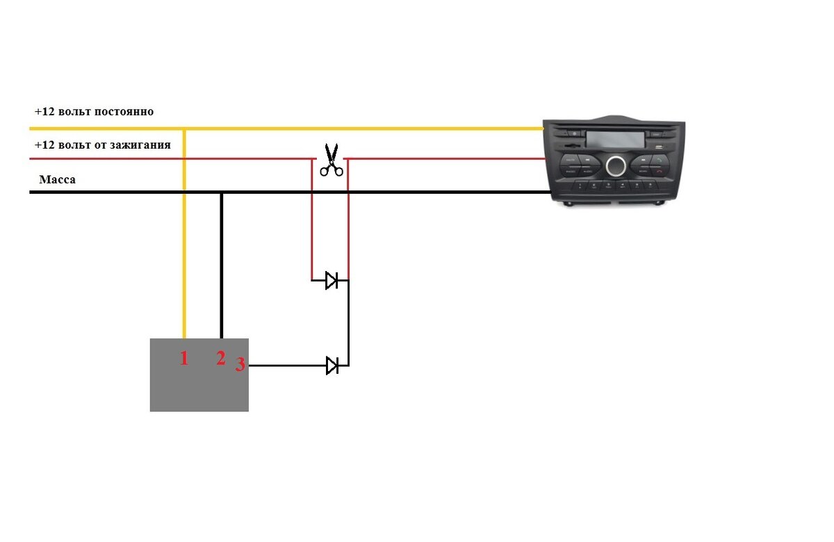 Подключение магнитолы без зажигания Доработка штатной магнитолы Лада Гранта FL для включения без зажигания Emmett "D