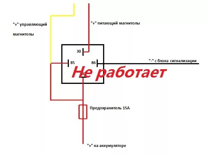 Подключение магнитолы через реле Отключении музыки при установке на охрану. - Lada 2109, 1,5 л, 2003 года тюнинг 