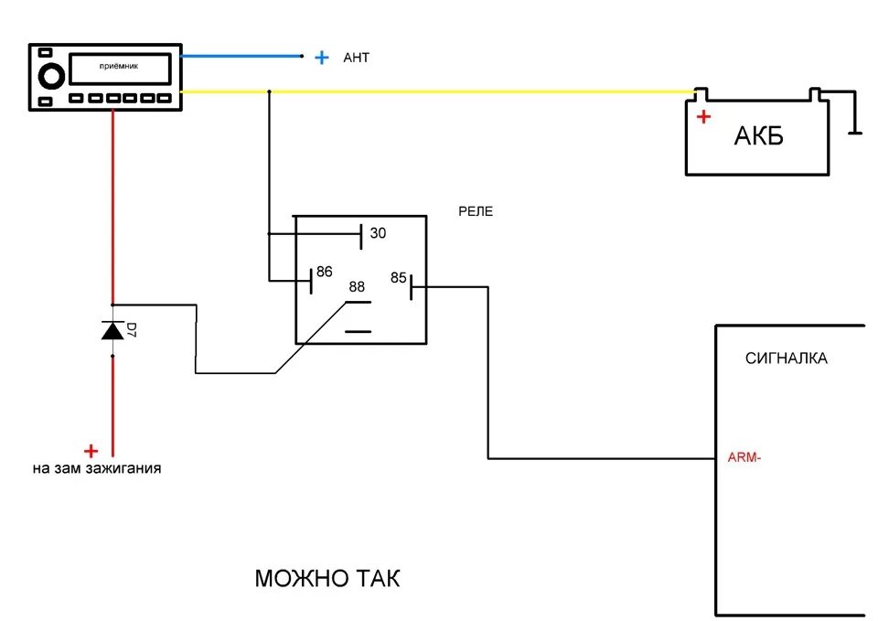Подключение магнитолы через реле схема подключения ВКЛЮЧЕНИЕ МАГНИТОЛЫ, ПОСЛЕ СНЯТИЯ C СИГНАЛКИ, повторение и переделка - Lada 1111
