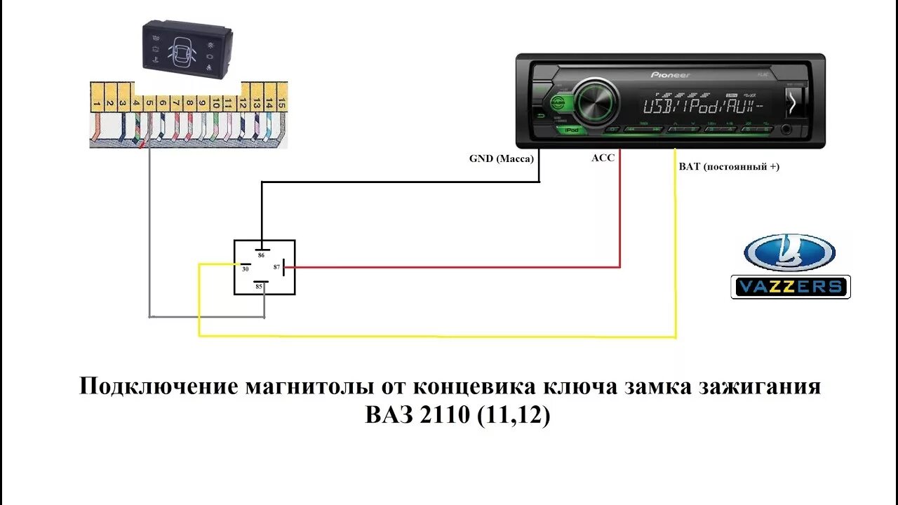 Подключение магнитолы через usb Подключение магнитолы через концевик ключа на ВАЗ 2110 - YouTube