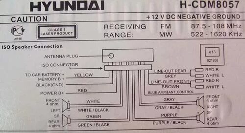 Подключение магнитолы хендай к автомобилю Hyundai H-CDM8057 pinout signals @ PinoutGuide.com