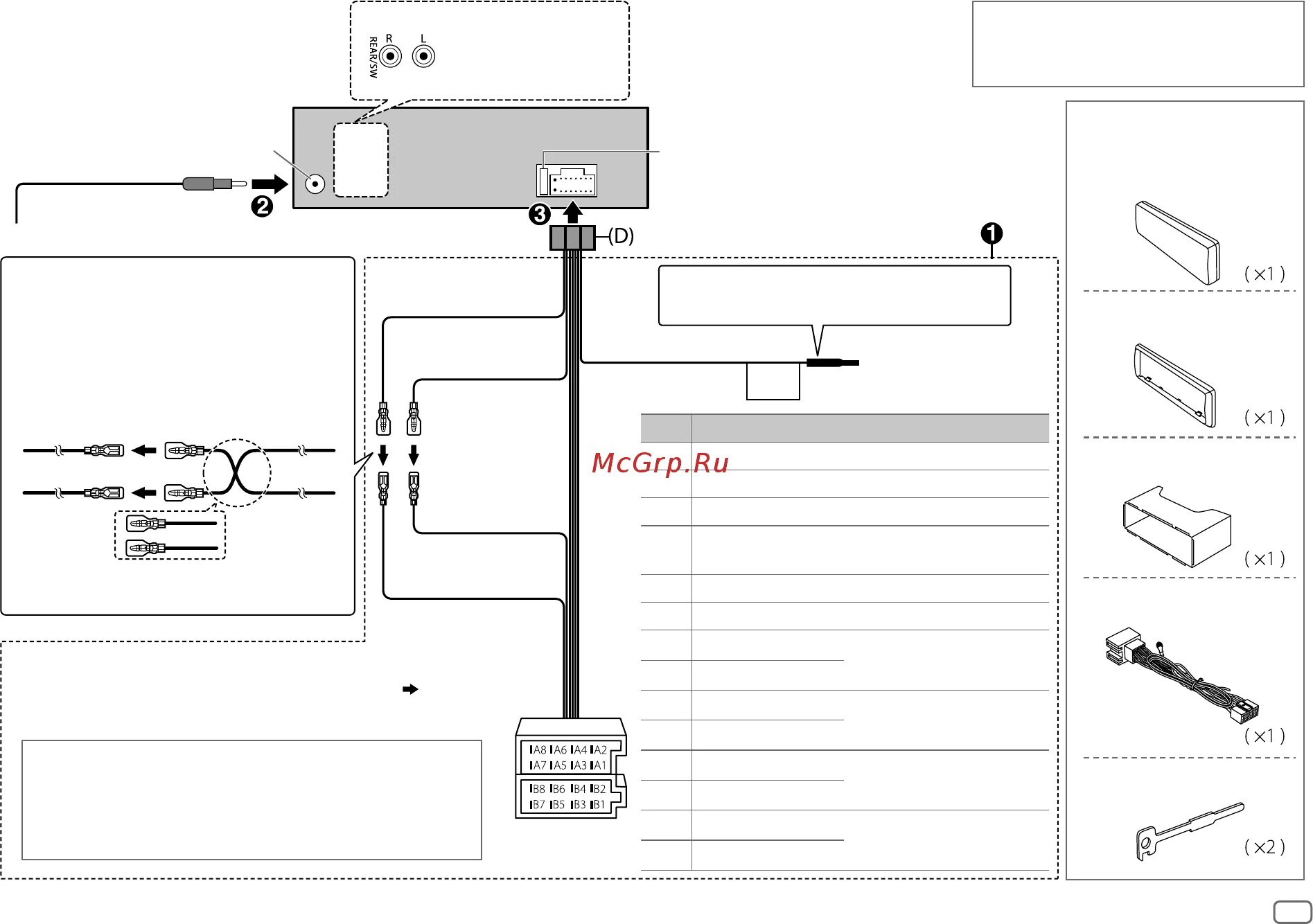 Подключение магнитолы jvc kw JVC KD-R577Q 15/20 Список деталей для установки
