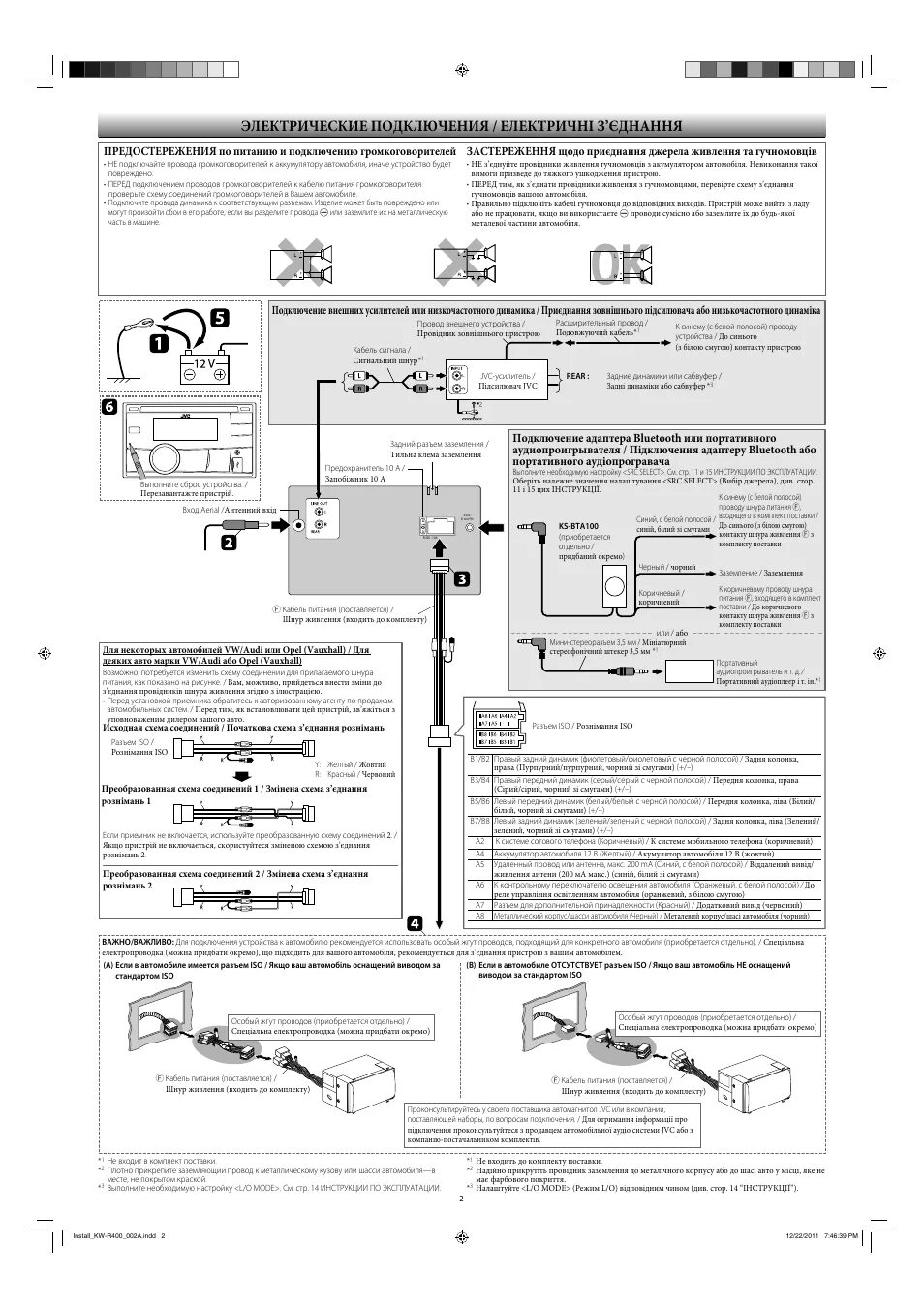 Подключение магнитолы jvc kw Электрические подключения / електричні з’єднання Инструкция по эксплуатации JVC 
