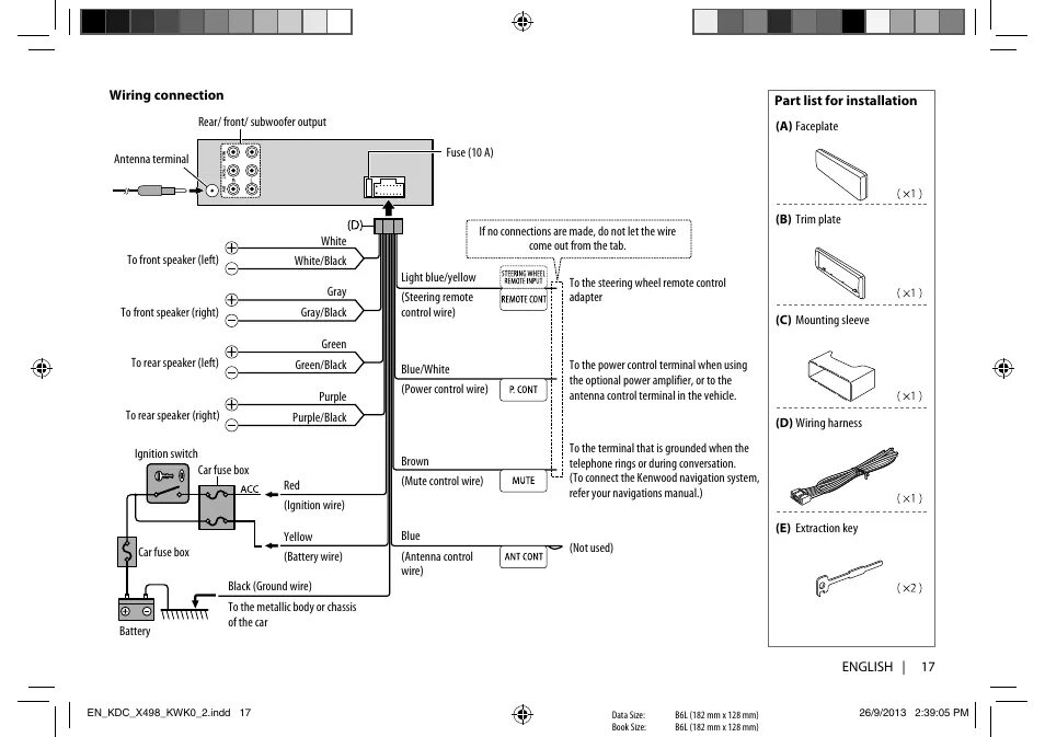 Подключение магнитолы кенвуд Kenwood KDC-X498 User Manual Page 17 / 50