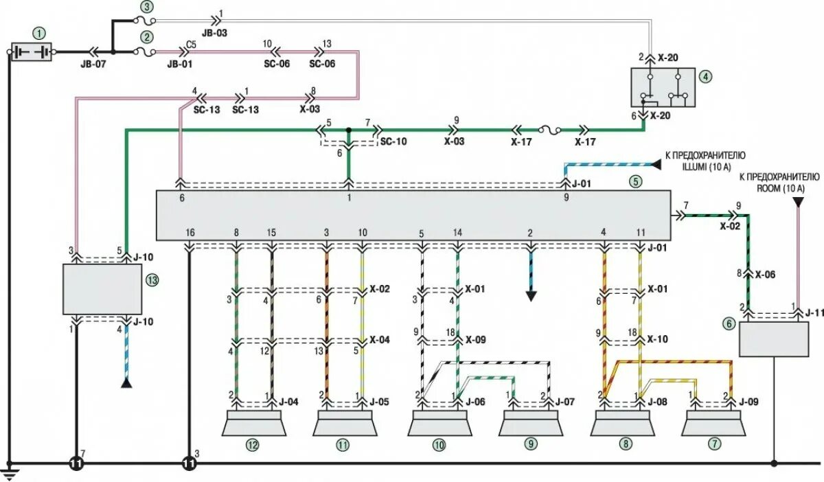 Подключение магнитолы киа спектра схема Diagram 24. Audio system and clock connections (Kia Spectra 2000-2009: Electrica