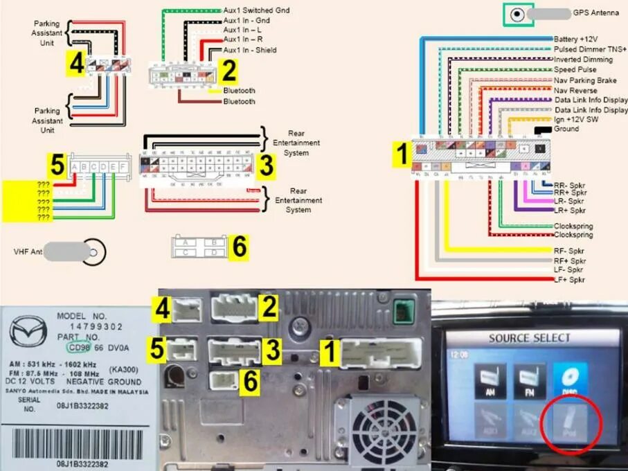 Подключение магнитолы мазда Sanyo Car Stereo Wiring Diagram