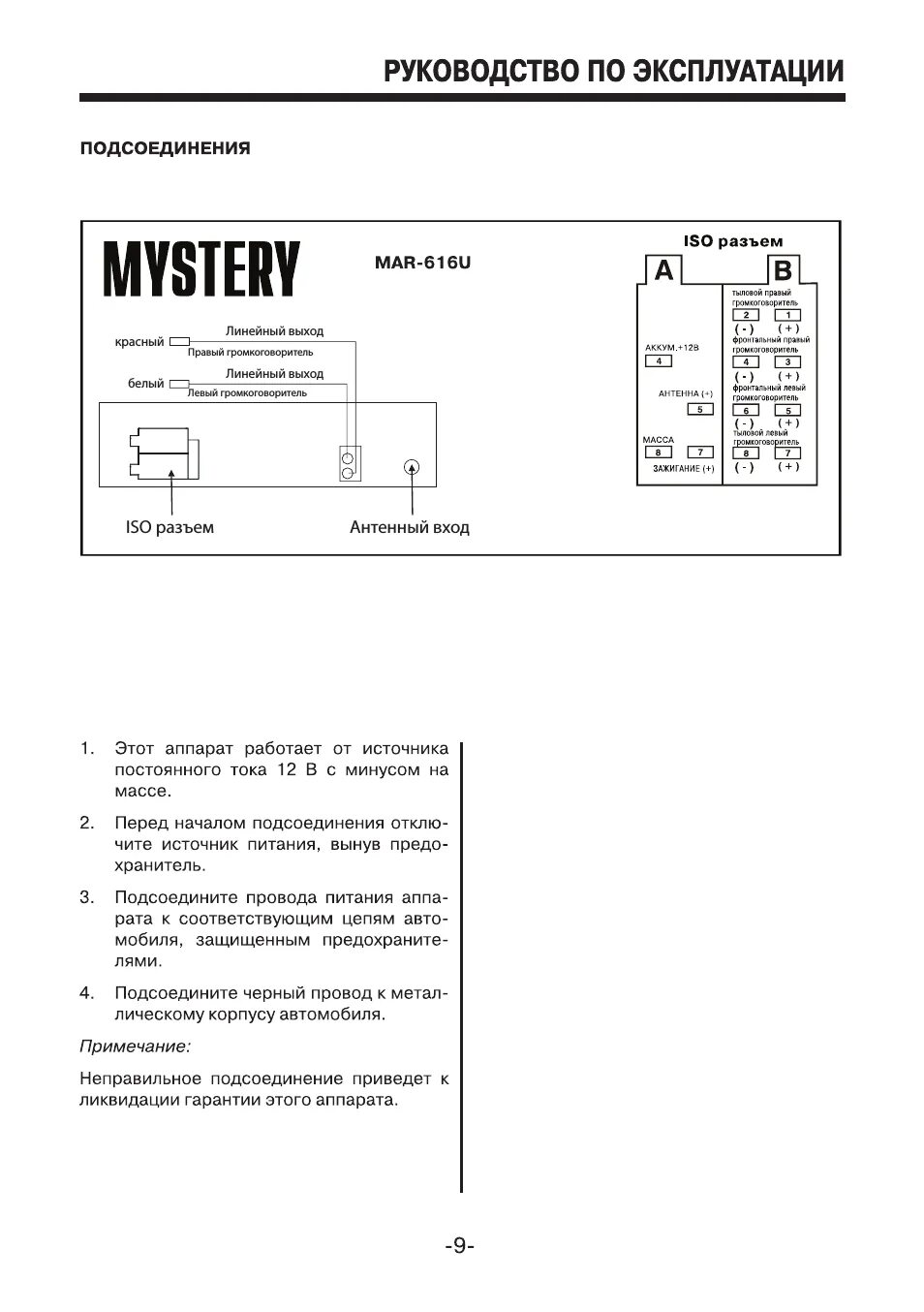 Подключение магнитолы мистери схема Mystery MAR-616U: Instruction manual and user guide in Russian