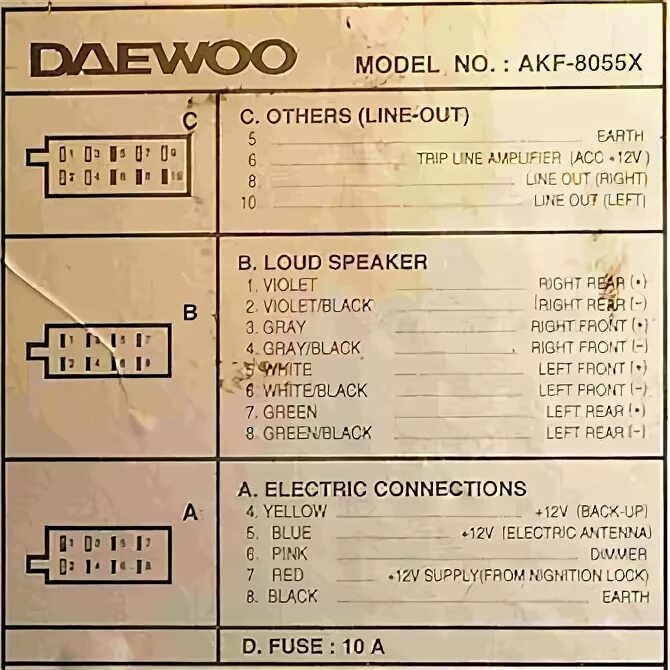 Подключение магнитолы нексия схема Daewoo model no akf 9625wg e LkbAuto.ru