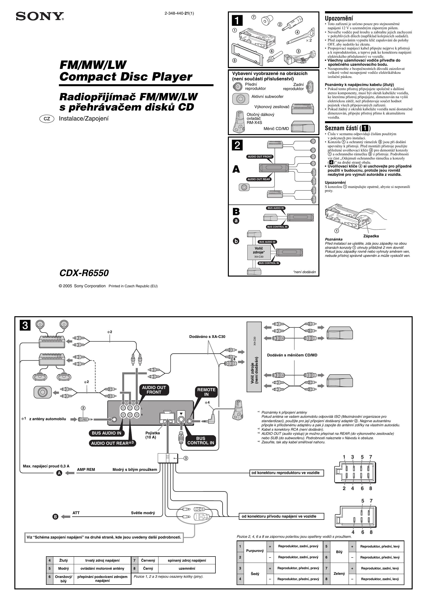 Подключение магнитолы сони cdx Sony CDX-R6550 Rychlé nastavení a průvodce spuštěním Manualzz