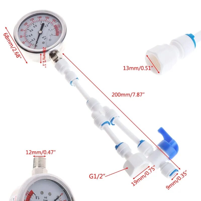 Подключение манометр воды 2in1 Water Purifier Tap Pipes Pressure Gauge Test Meter 0-1.6mpa Anti-vibration 