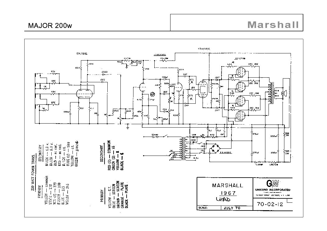 Подключение маршал 4 MARSHALL MODEL-1967-200W-MAJOR-LEAD Service Manual download, schematics, eeprom,