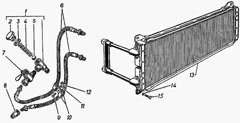 Подключение масляного радиатора газ 53 Масляный радиатор ГАЗ-51 (63, 63А) (Чертеж № 23: список деталей, стоимость запча
