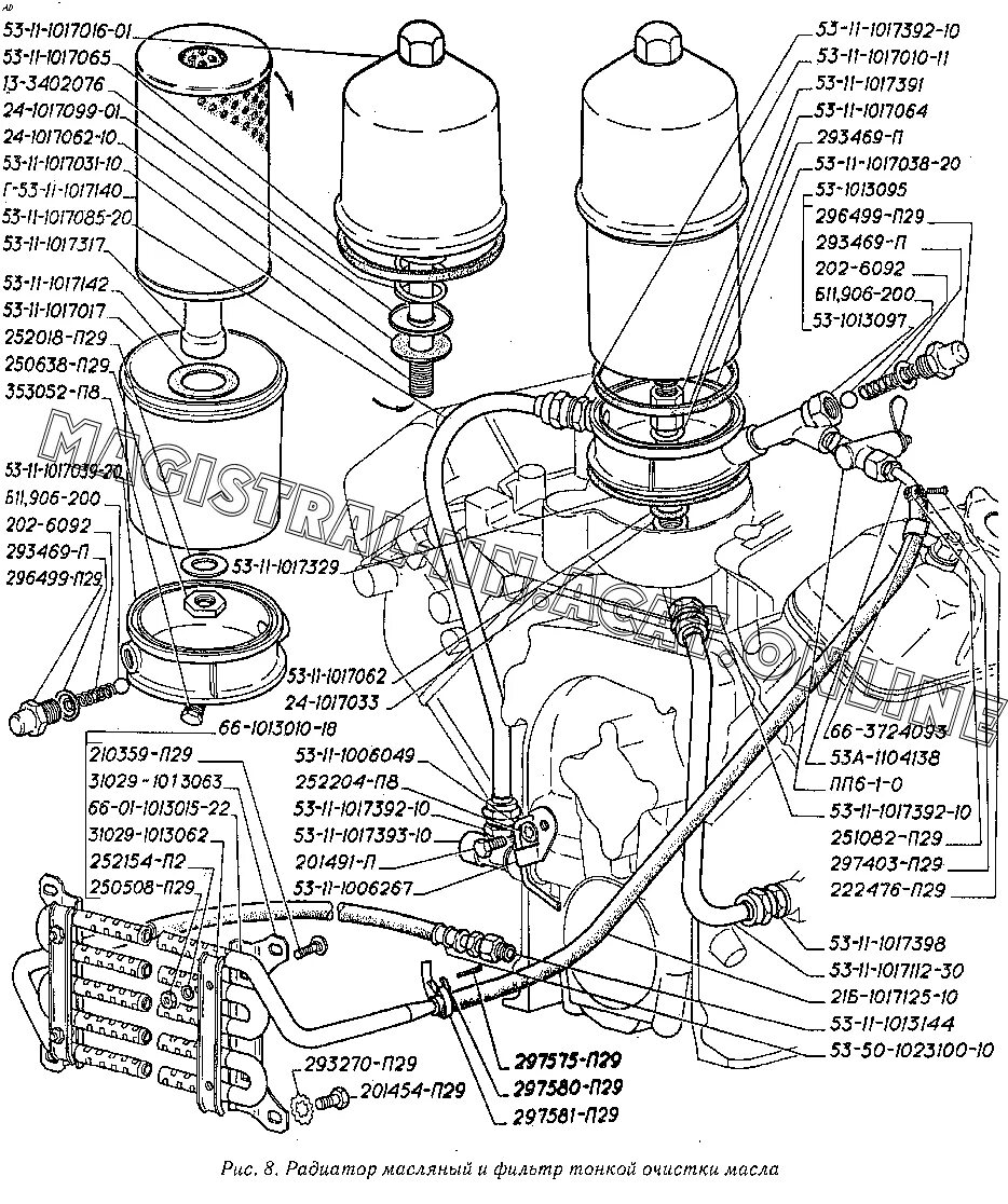 Подключение масляного радиатора газ 53 Радиатор масляный и фильтр тонкой очистки масла ГАЗ 3307