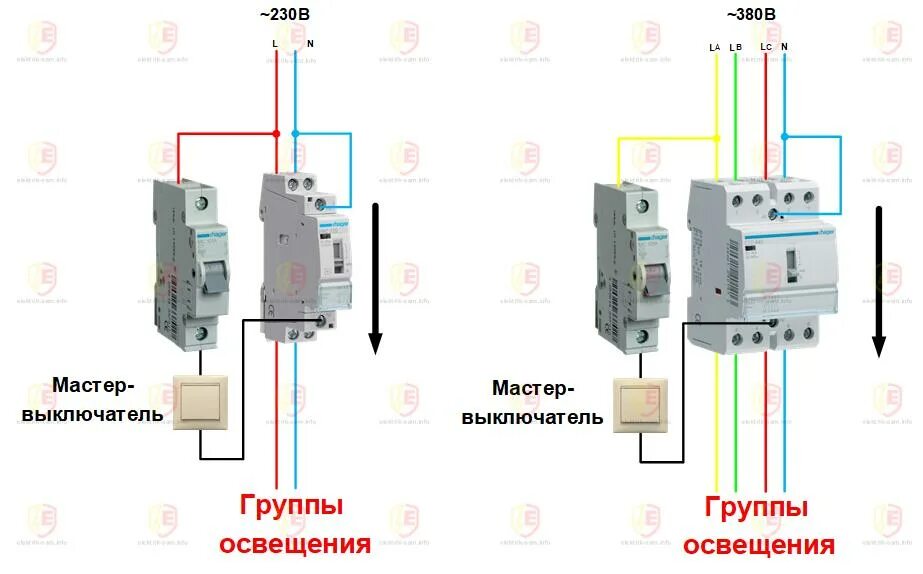 Подключение мастер выключателя через контактор 1 фазный Мастер-выключатель света гасим свет одной кнопкой