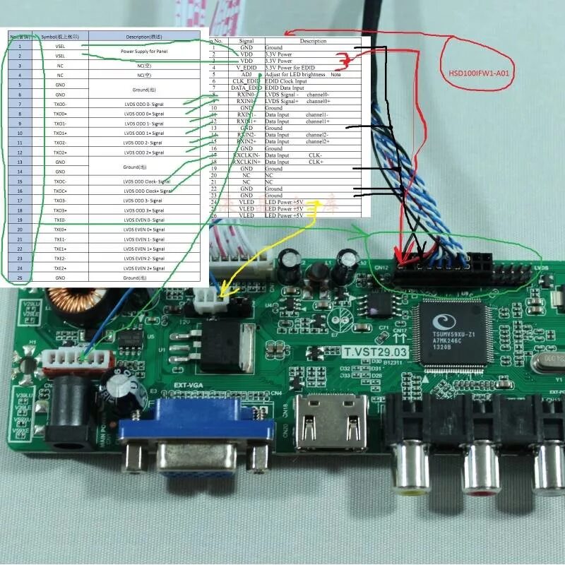 Подключение матрицы к плате от телевизора Geekcreit ® T.SK105A.03 Universal LCD TV Controller Driver Board PC/VGA/HD/USB I