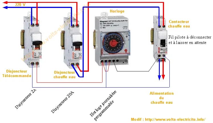 Подключение механического реле времени cablage d'une horloge d'un cumulus/chaufe eau Interrupteur horaire, Horloge elec