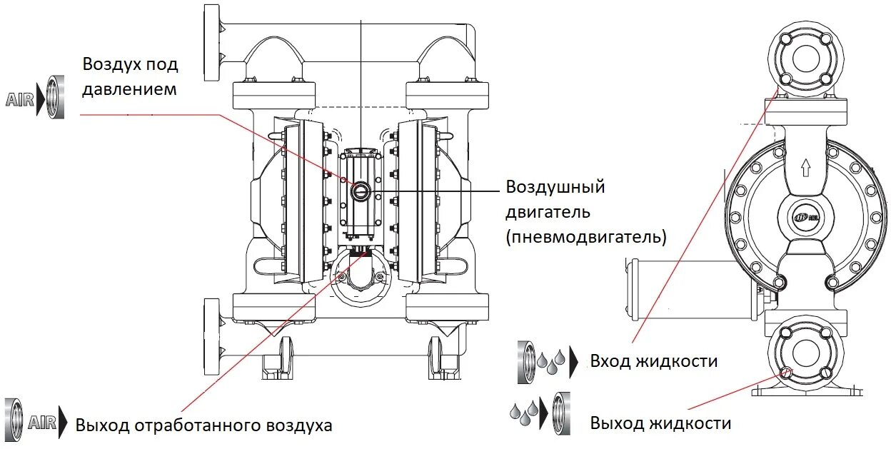 Подключение мембранного насоса PD20S-FSS-SAA-B Мембранный пневматический насос ARO