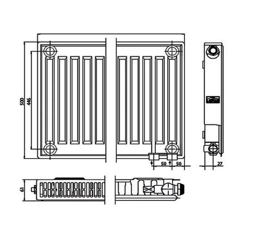 Подключение металлических панельных радиаторов Каталог Kermi FTV 11 500x1400 панельный радиатор с нижним подключением от магази