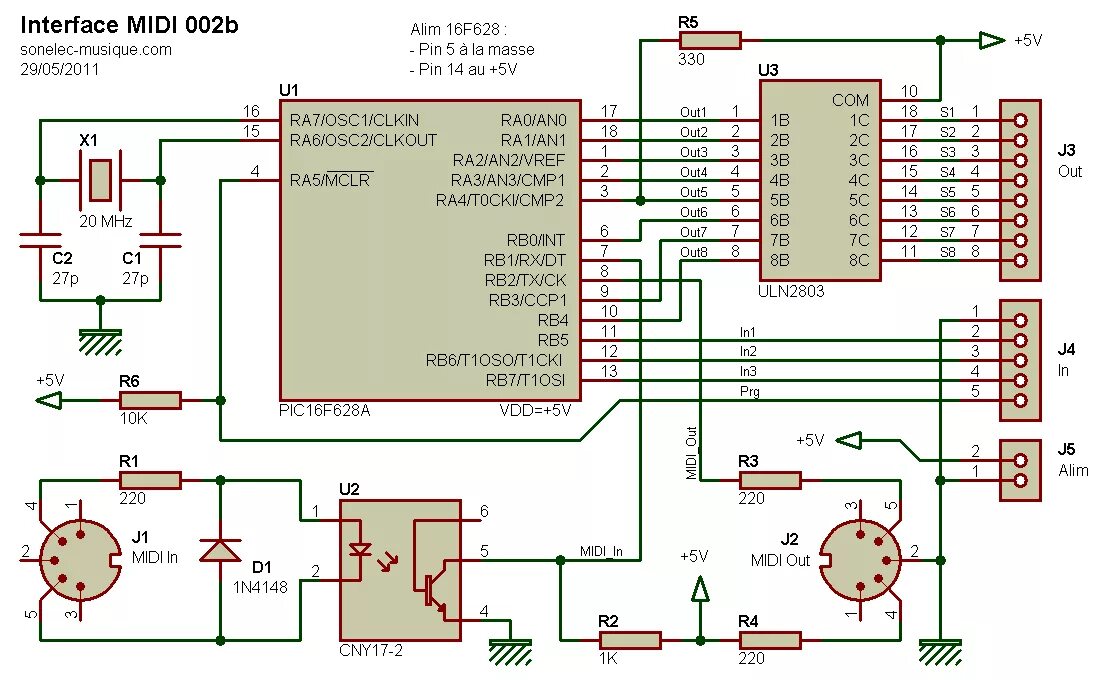 Подключение миди к телефону Interface MIDI 002b - Des circuits électriques pour radioamateurs