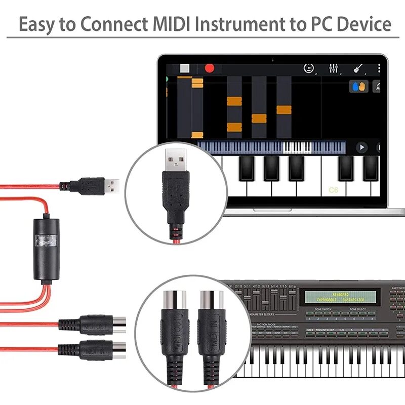 Подключение midi устройств 5-контактный кабель-переходник с миди на USB для Windows Mac Ios ноутбука на муз