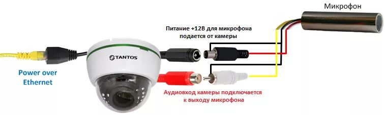 Подключение микрофона к камере hikvision Купольная камера с функцией день/ночь и ИК подсветкой для помещений Tantos TSi-D