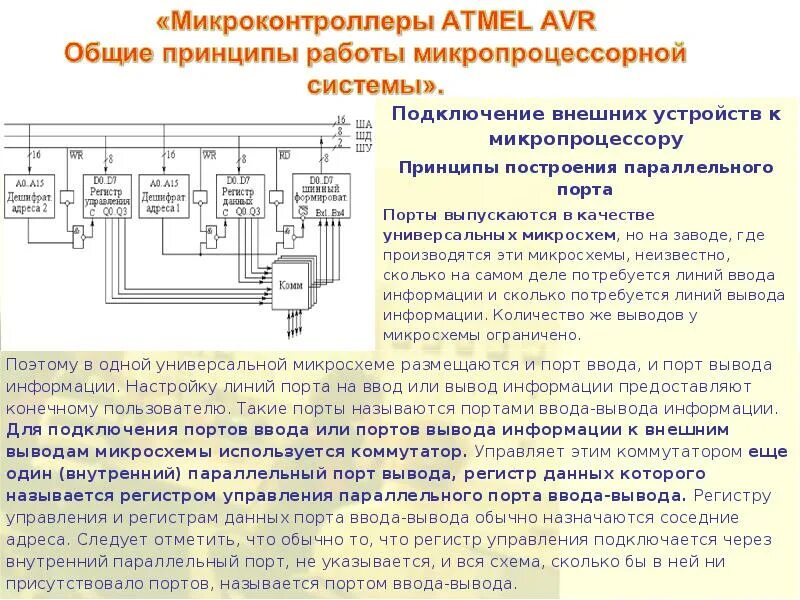 Подключение микропроцессорных устройств Микроконтроллеры ATMEL AVR. Общие принципы работы микропроцессорной системы - пр