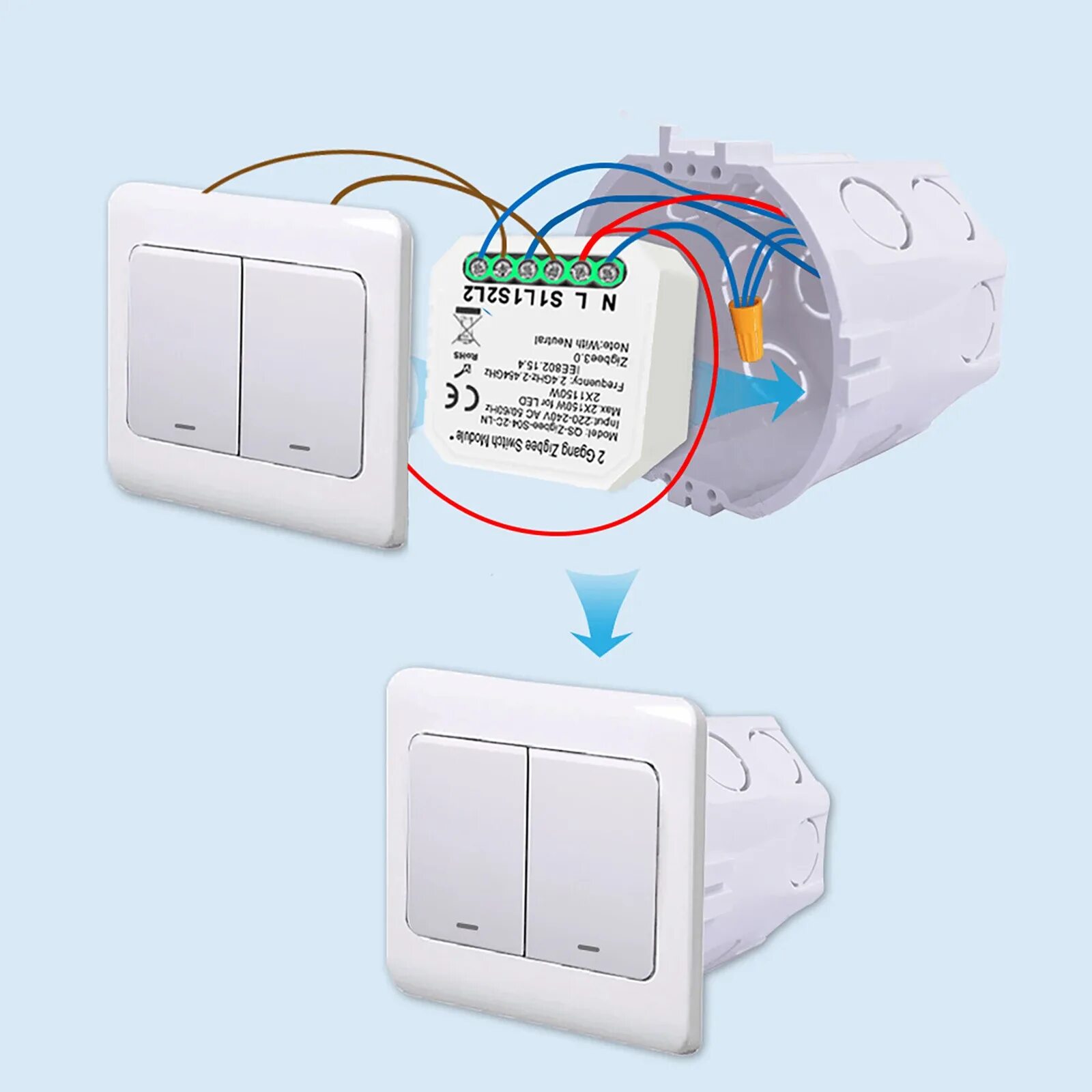 Подключение mini smart switch к выключателю схема Умный переключатель Tuya Zigbee, 1/2/3/4 клавиши/way, 110-240 В, Беспроводной Вы